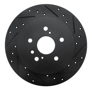 Toyota Highlander Brake Rotor (1) - Rear Right - R1 Concepts - Drilled & Slotted - Black - `08-`13